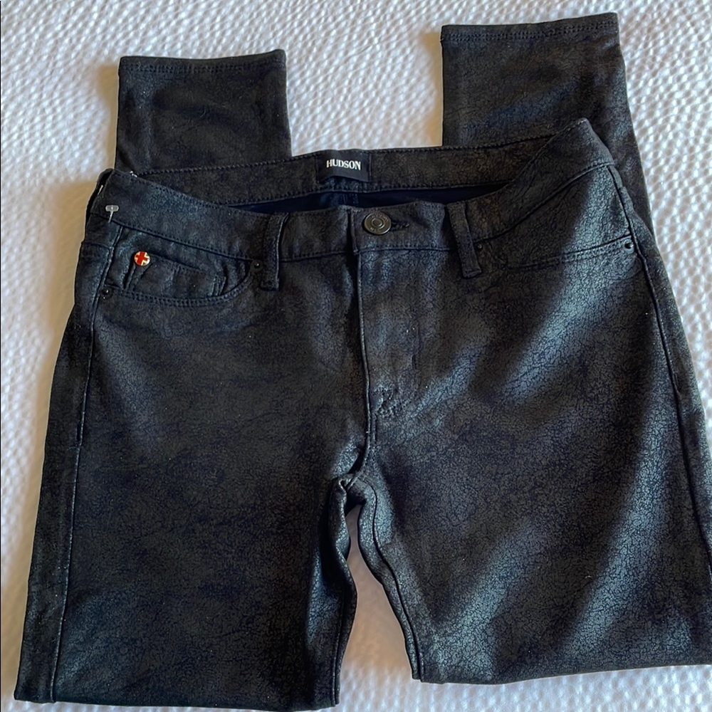 Hudson Nico Black Crackled Skinny Jeans